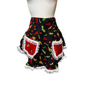 Chili Pepper Print Apron with Lace Trim